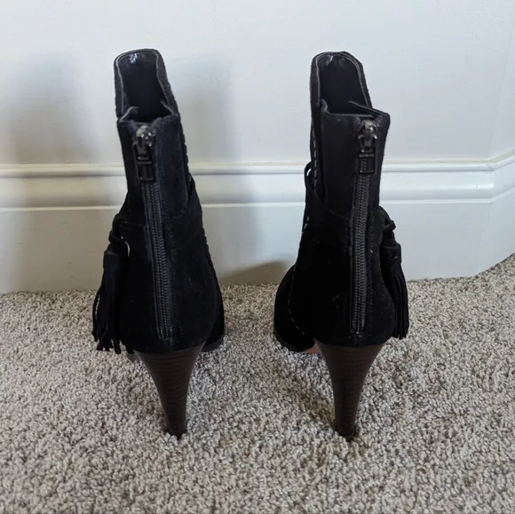 Coach Jessie Suede Silky Nappa Black Tassel Heeled Boots sz 7