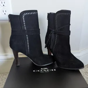 Coach Jessie Suede Silky Nappa Black Tassel Heeled Boots sz 7