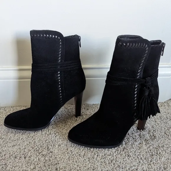 Coach Jessie Suede Silky Nappa Black Tassel Heeled Boots sz 7