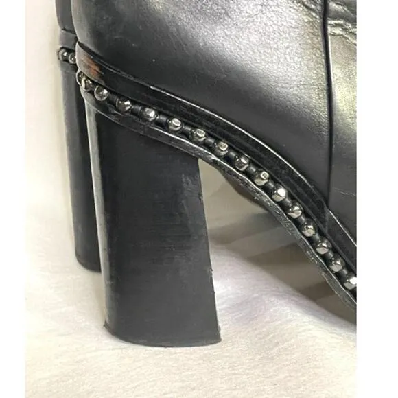 Coach Justina Bootie Buttery Soft Leather Studded Moto Chunky Block Heel Sz 8