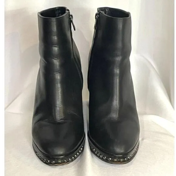 Coach Justina Bootie Buttery Soft Leather Studded Moto Chunky Block Heel Sz 8