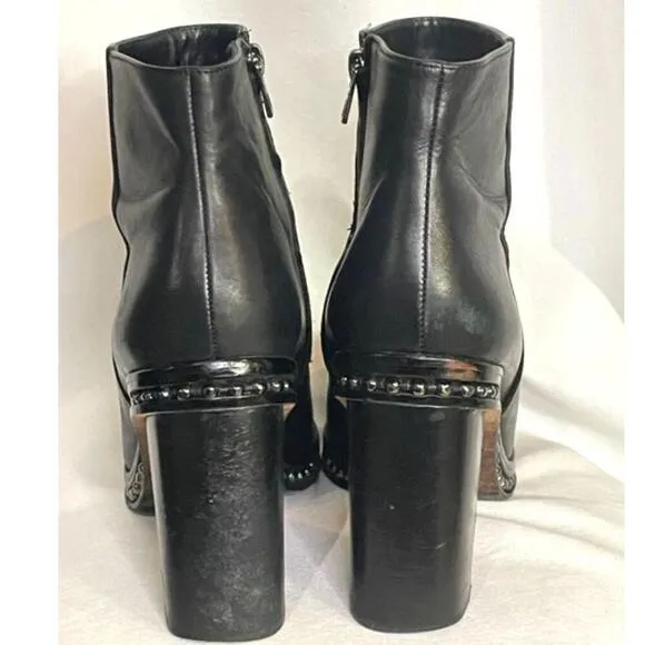 Coach Justina Bootie Buttery Soft Leather Studded Moto Chunky Block Heel Sz 8