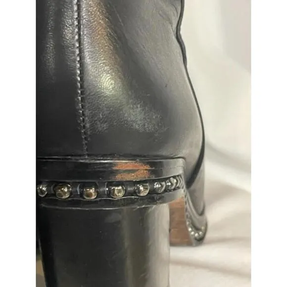 Coach Justina Bootie Buttery Soft Leather Studded Moto Chunky Block Heel Sz 8