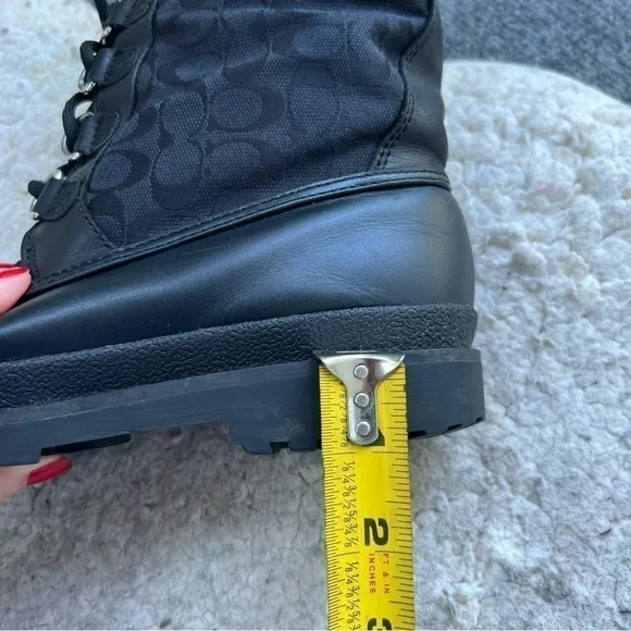 COACH Laura Black Signature Leather/Rubber Silver Hardwear Boots Lace Up Size 7