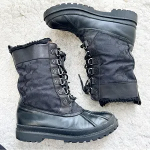 COACH Laura Black Signature Leather/Rubber Silver Hardwear Boots Lace Up Size 7