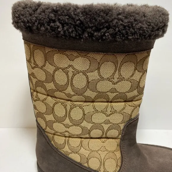 Coach SHERMAN Signature Brown Suede / Fleece Lined Boots A00771 Size 7.5
