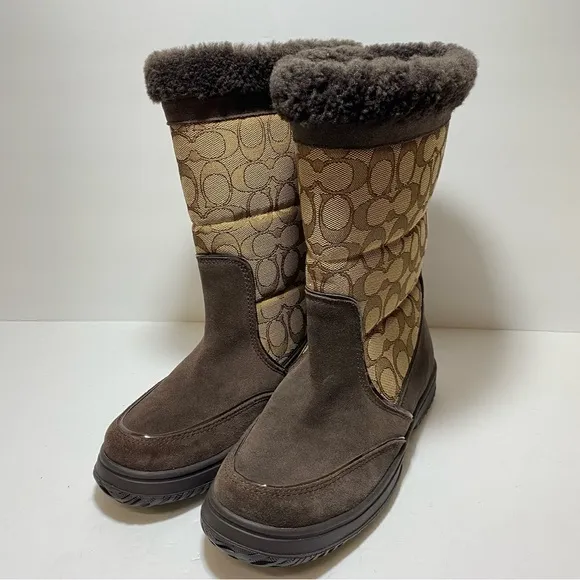 Coach SHERMAN Signature Brown Suede / Fleece Lined Boots A00771 Size 7.5
