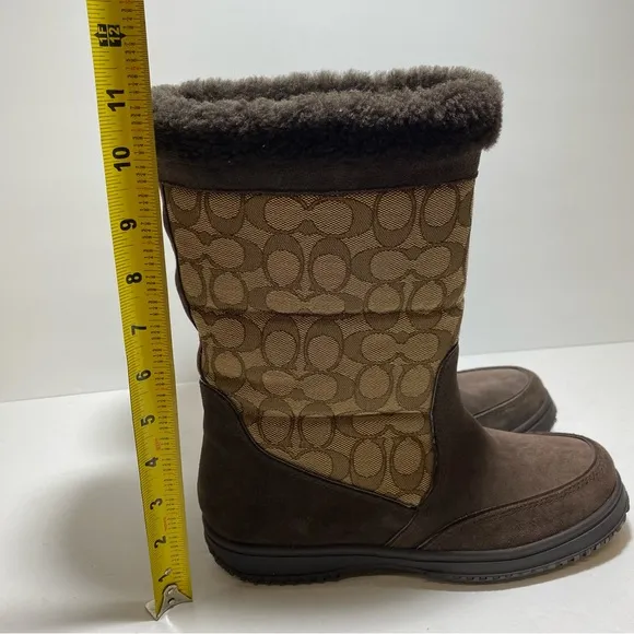 Coach SHERMAN Signature Brown Suede / Fleece Lined Boots A00771 Size 7.5