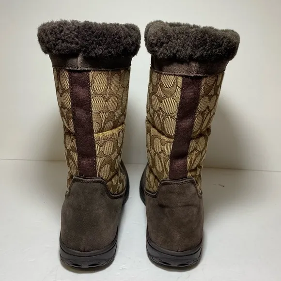 Coach SHERMAN Signature Brown Suede / Fleece Lined Boots A00771 Size 7.5