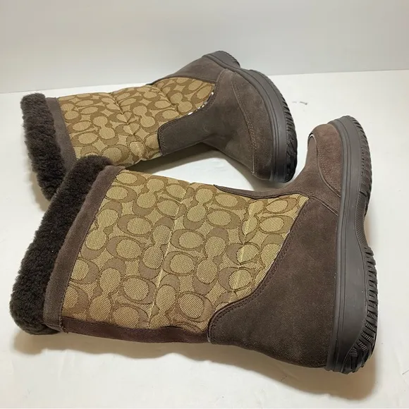 Coach SHERMAN Signature Brown Suede / Fleece Lined Boots A00771 Size 7.5
