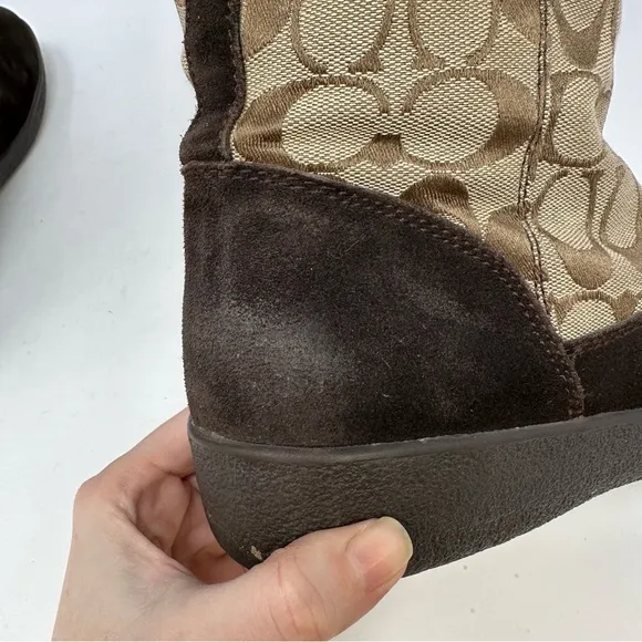 Coach Tinah Q1357 Signature Canvas &amp; Suede Boots Brown Size 9.5