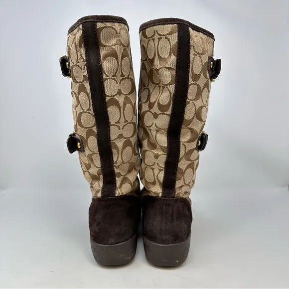 Coach Tinah Q1357 Signature Canvas &amp; Suede Boots Brown Size 9.5