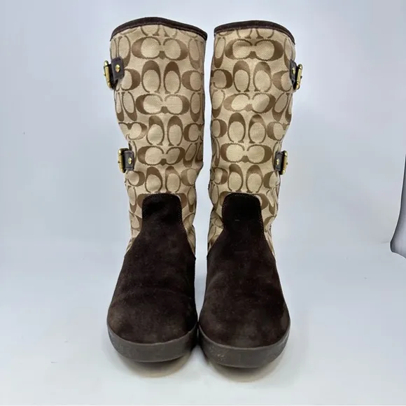Coach Tinah Q1357 Signature Canvas &amp; Suede Boots Brown Size 9.5