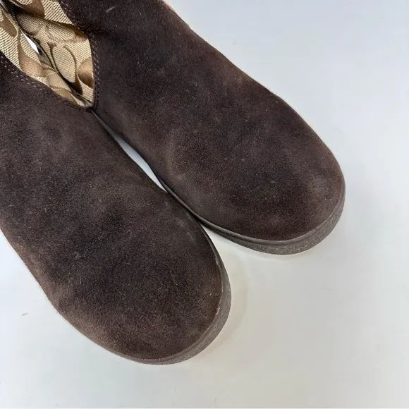 Coach Tinah Q1357 Signature Canvas &amp; Suede Boots Brown Size 9.5