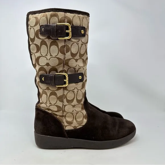 Coach Tinah Q1357 Signature Canvas &amp; Suede Boots Brown Size 9.5