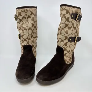 Coach Tinah Q1357 Signature Canvas &amp; Suede Boots Brown Size 9.5