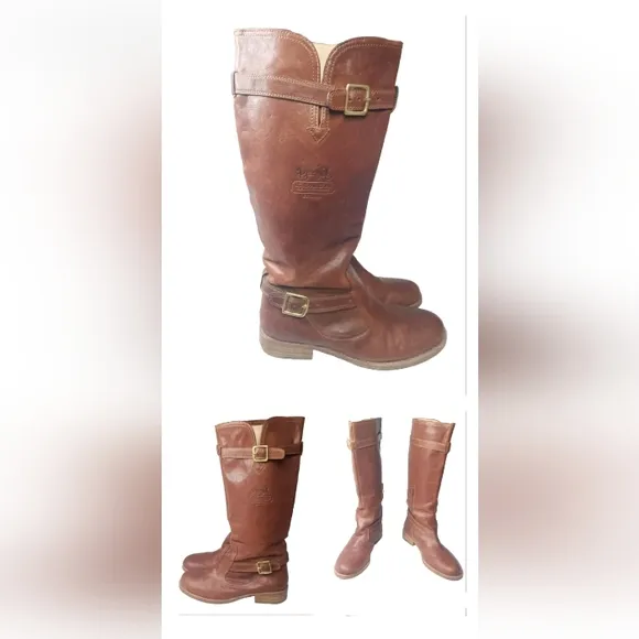 COACH Whitley Leather Riding Boots Size 7.5 M Cognac Brown