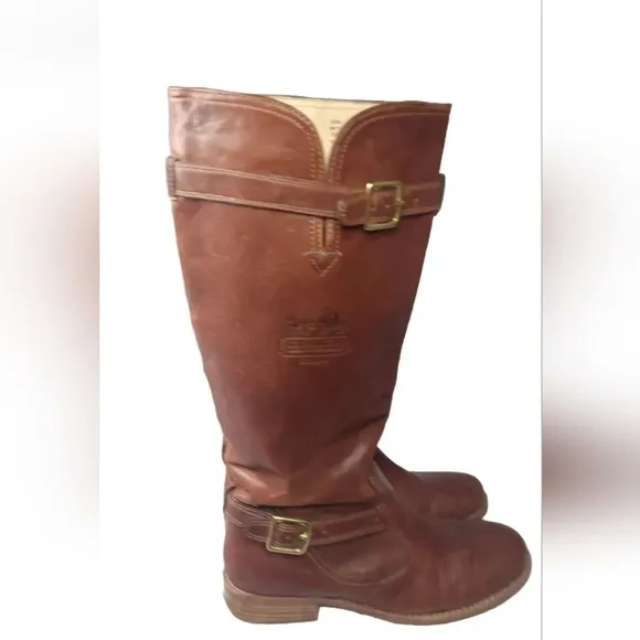 COACH Whitley Leather Riding Boots Size 7.5 M Cognac Brown
