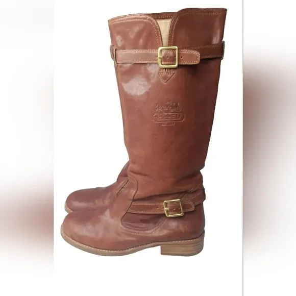 COACH Whitley Leather Riding Boots Size 7.5 M Cognac Brown