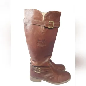 COACH Whitley Leather Riding Boots Size 7.5 M Cognac Brown