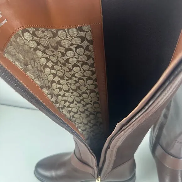 Coach Womens Ricki Riding Equestrian Leather Full-Zip Walnut Brown Boots 5.5C