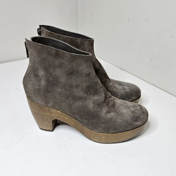 Coclico Tik Clog Boots Carbon Split Suede Zipper Back Platform Wood Sole 7
