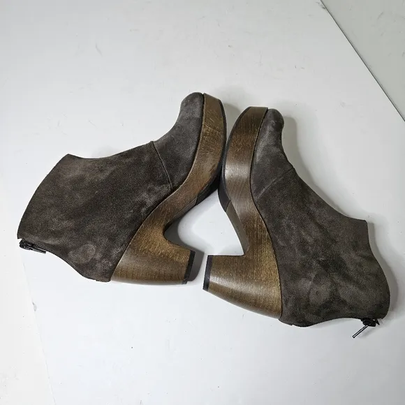 Coclico Tik Clog Boots Carbon Split Suede Zipper Back Platform Wood Sole 7
