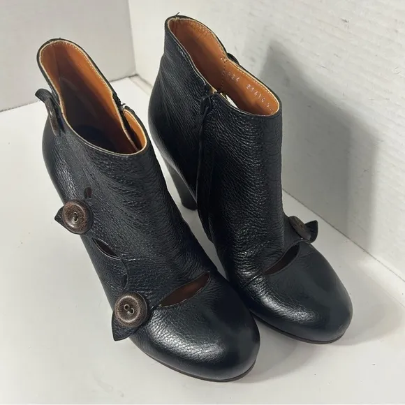 COCLICO Women’s Ankle Boots Button Zip Witchy Goth Black 39 EU 9 US 3.5” Heel