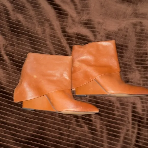 Cognac Genuine Leather Nine West Wedge Shark Boots
