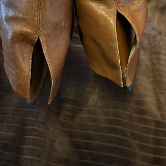Cognac Genuine Leather Nine West Wedge Shark Boots
