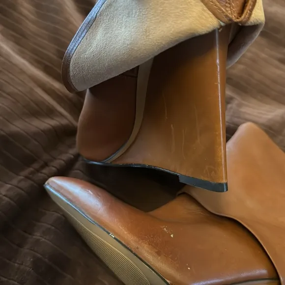 Cognac Genuine Leather Nine West Wedge Shark Boots
