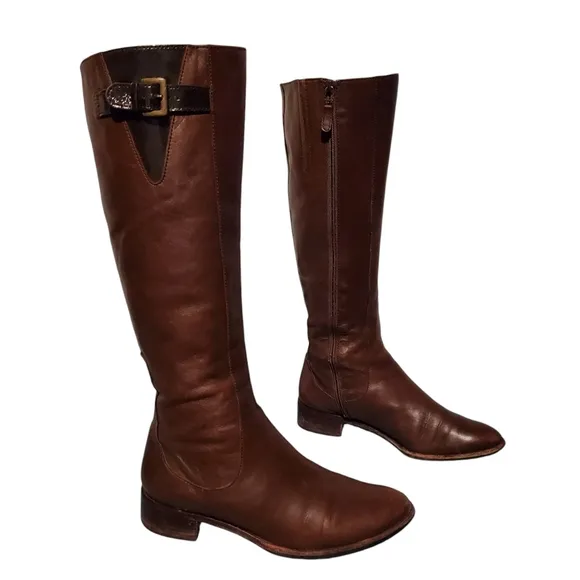 Cole Haan Brown Leather Zip Knee-High Moto Riding Boots Women's Size 8.5B