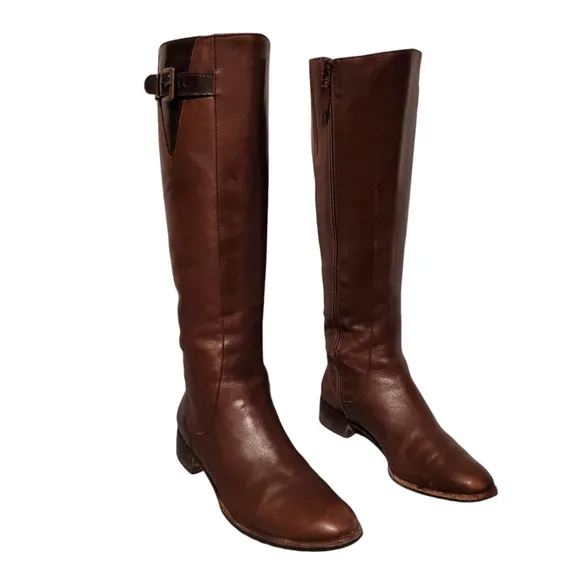 Cole Haan Brown Leather Zip Knee-High Moto Riding Boots Women's Size 8.5B