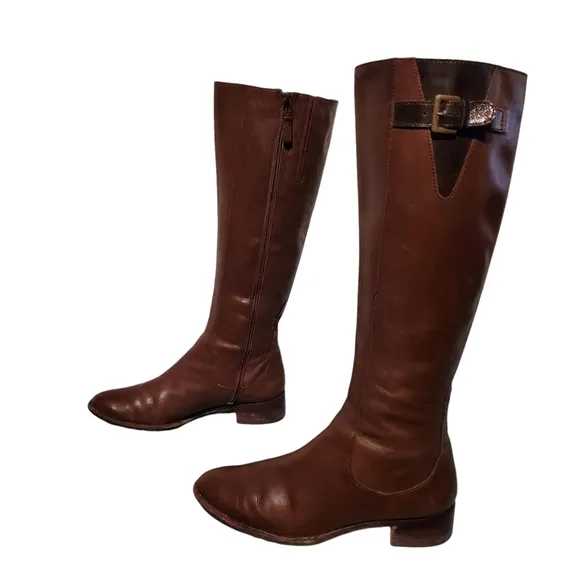 Cole Haan Brown Leather Zip Knee-High Moto Riding Boots Women's Size 8.5B