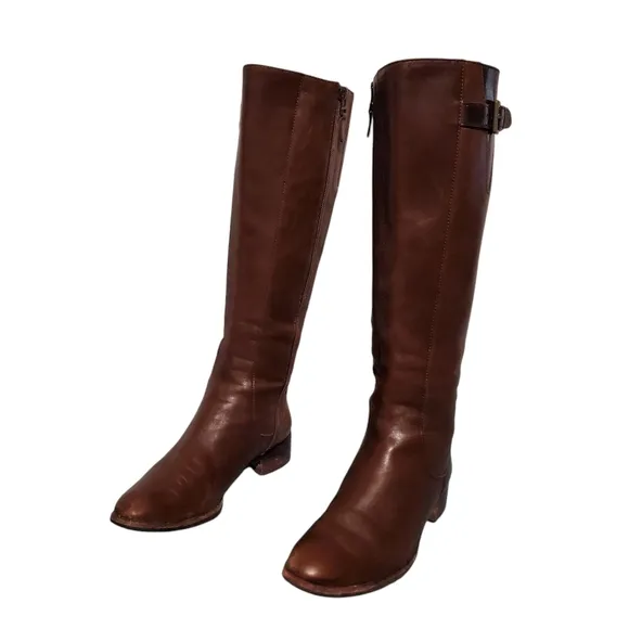 Cole Haan Brown Leather Zip Knee-High Moto Riding Boots Women's Size 8.5B