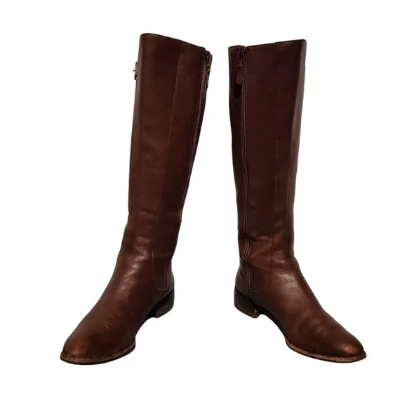 Cole Haan Brown Leather Zip Knee-High Moto Riding Boots Women's Size 8.5B