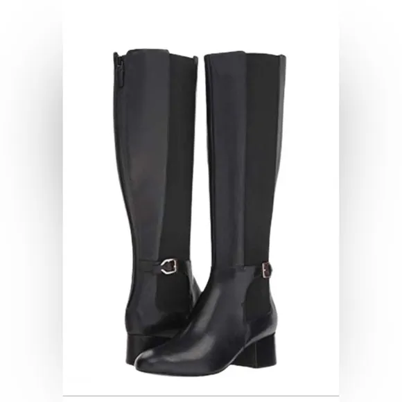 COLE HAAN LEATHER Avani Stretch Black Riding Boots-9.5