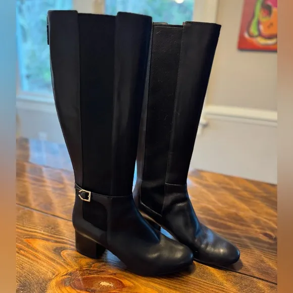 COLE HAAN LEATHER Avani Stretch Black Riding Boots-9.5