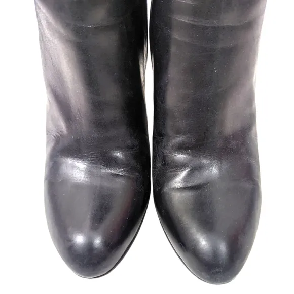 Cole Haan Leather Knee High Boots Heeled Patent Leather Womens 7.5 Black Block