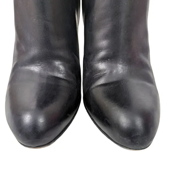 Cole Haan Leather Knee High Boots Heeled Patent Leather Womens 7.5 Black Block