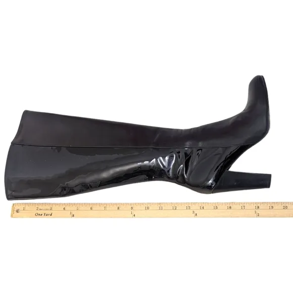 Cole Haan Leather Knee High Boots Heeled Patent Leather Womens 7.5 Black Block