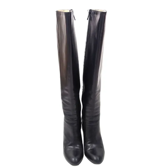Cole Haan Leather Knee High Boots Heeled Patent Leather Womens 7.5 Black Block