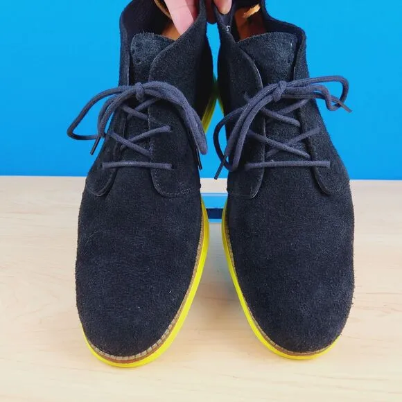 Cole Haan Lunargrand Mens Size 11 Boots Black‎ Suede Yellow Chukka Boots C11185