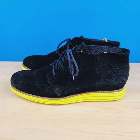 Cole Haan Lunargrand Mens Size 11 Boots Black‎ Suede Yellow Chukka Boots C11185