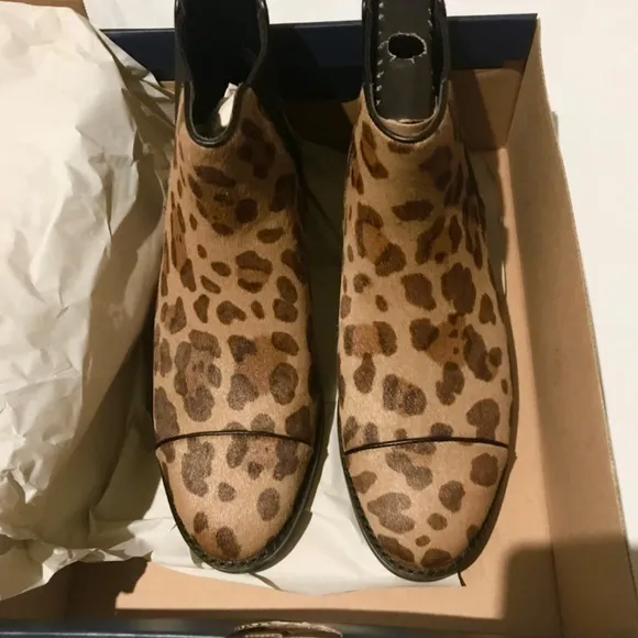 Cole Haan Mara Grand Brown Tan Leopard Print Calf Hair Chelsea Booties 7