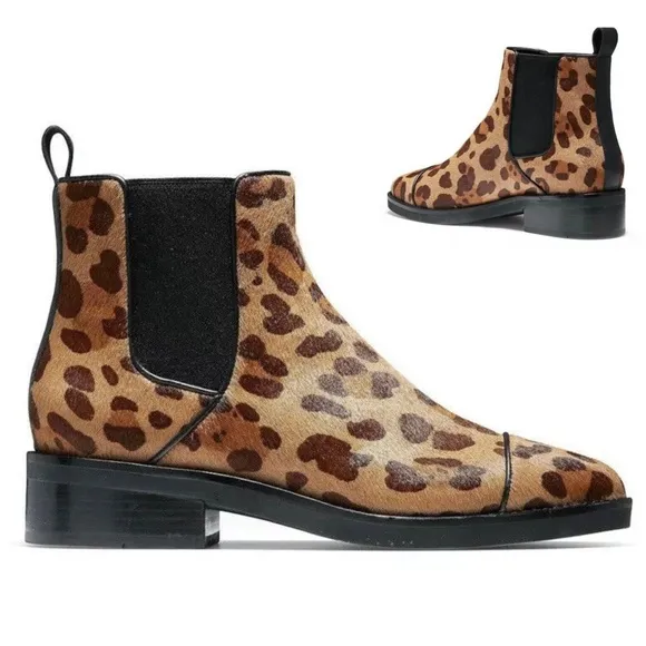 Cole Haan Mara Grand Brown Tan Leopard Print Calf Hair Chelsea Booties 7