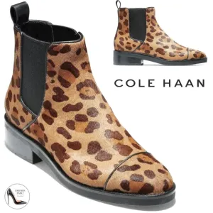 Cole Haan Mara Grand Brown Tan Leopard Print Calf Hair Chelsea Booties 7