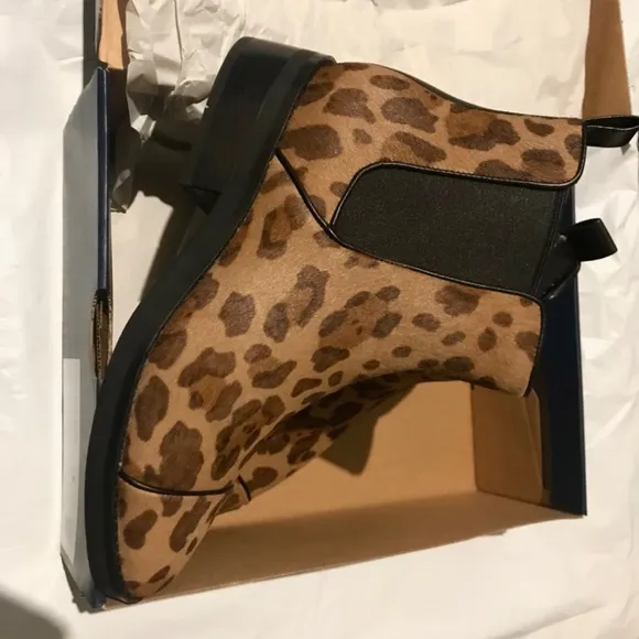Cole Haan Mara Grand Brown Tan Leopard Print Calf Hair Chelsea Booties 7