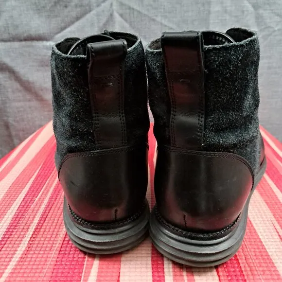 Cole Haan Mens Original Grand OS Cap Toe Laced Boots Black Leather Sz 10.5M