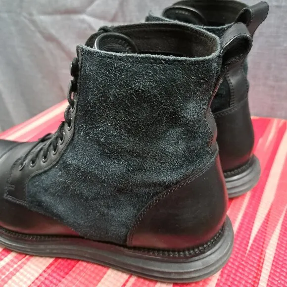 Cole Haan Mens Original Grand OS Cap Toe Laced Boots Black Leather Sz 10.5M